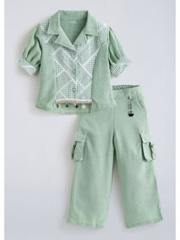 Hopscotch - Green Geometric Puff Sleeves Co-Ord Set