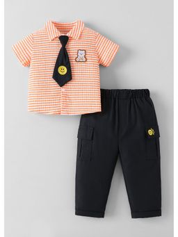Hopscotch - Orange Striped Shirt And Pant With Tie