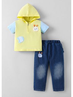 Hopscotch - 3D Applique Hooded T-Shirt And Jeans