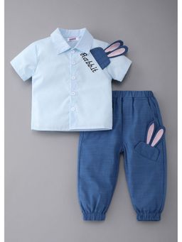 Hopscotch - Blue Bunny Applique Shirt And Joggers