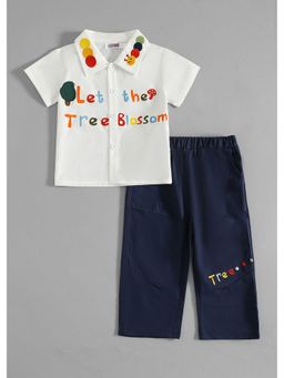 Hopscotch - White Caterpillar Typography Shirt And Pant