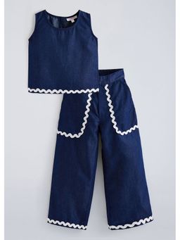 Hopscotch - Navy Blue Lace Denim Linen Co-Ord Set