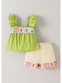 Hopscotch - Green Embroidery Top And Shorts