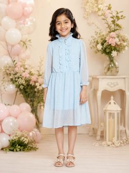KiddoPanti - Girls Self Design Front Yoke Frill Detailed Placket Dress
