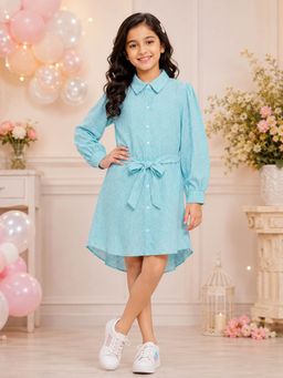 KiddoPanti - Girls Rayon Full Sleeves Polka Dots Printed Shirt Dress