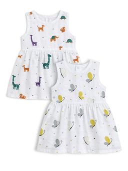 The Boo Boo Club - White Muslin Cotton Printed Baby Girl Dresses (Pack Of 2)
