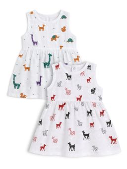 The Boo Boo Club - White Muslin Cotton Printed Baby Girl Dresses (Pack Of 2)