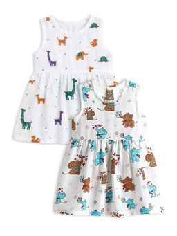 The Boo Boo Club - White Muslin Cotton Printed Baby Girl Dresses (Pack Of 2)