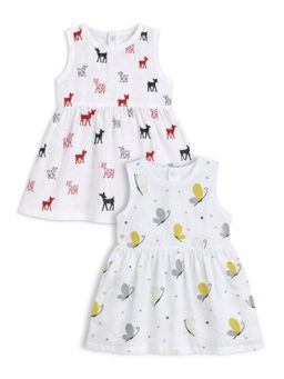 The Boo Boo Club - White Muslin Cotton Printed Baby Girl Dresses (Pack Of 2)