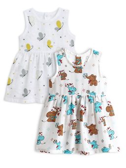 The Boo Boo Club - White Muslin Cotton Printed Baby Girl Dresses (Pack Of 2)