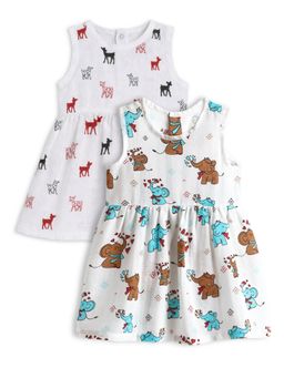 The Boo Boo Club - White Muslin Cotton Printed Baby Girl Dresses (Pack Of 2)