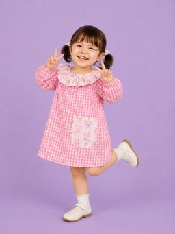 Kidbea - Pink Checks Grace Round Neck Dress