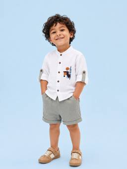 Kidbea - Summer Luxe Grey Embroidered Shirt And Shorts