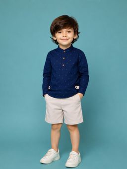 Kidbea - Urban Luxe Navy Blue Printed Shirt And Shorts