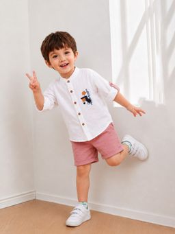 Kidbea - Sunshine Luxe Pink Embroidered Shirt And Shorts