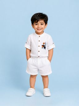 Kidbea - Summer Luxe White Embroidered Shirt And Shorts