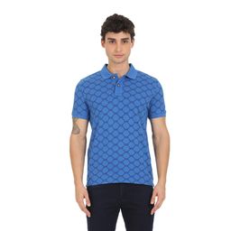 U.S. POLO ASSN. - Men Blue Brand Print Cotton Pique Polo T-shirt