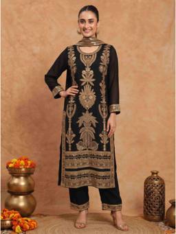 Gahan - Womens Motifs Embroidered Georgette Regular Kurta with Pant and Dupatta
