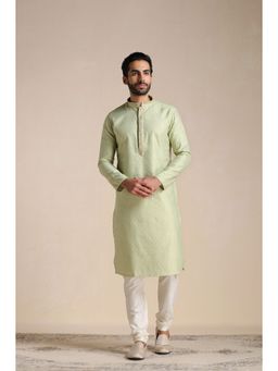 Manyavar - Green Art Silk All Over Self Design Kurta Churidar (Set of 2)