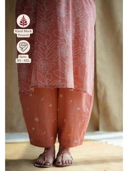 The Indian Ethnic Co. - Coral Hand Block Printed Slub Cotton Afghan Salwar