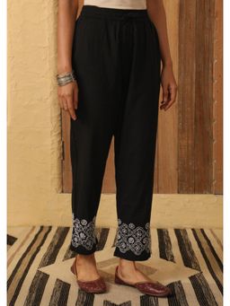 House of Chikankari - Cotton Flex Embroidered Solid Women's Pant - Black