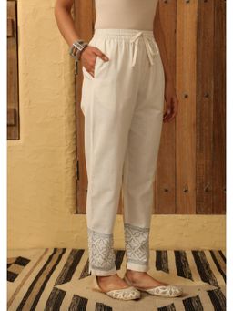 House of Chikankari - Cotton Loom Embroidered Solid Women's Pant - Off-White