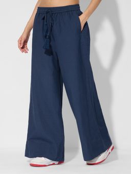 The Souled Store - Originals Cotton Linen: Rich Navy Blue Women Pant