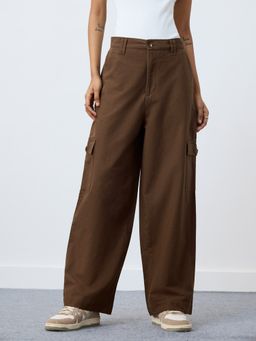The Souled Store - Originals Linen: Dark Brown Women Cargo