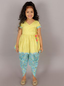 Lil Drama - Folklore Girls Yellow Kurta with Dhoti (Set of 2)
