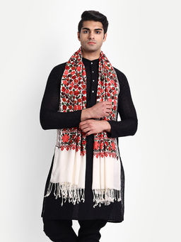 Zamour - Men Kashmiri Embroidery White Shawl Stole