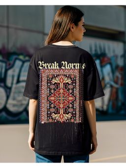 Bewakoof - Women's Jet Black Break Norms Graphic Printed Oversized T-shirt