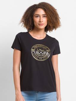 Spykar - Black Cotton Blend Full Sleeve Casual T-shirt For Women