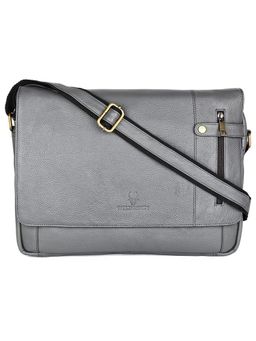 WILDHORN - Grey Classic Leather Messenger Bag for Men