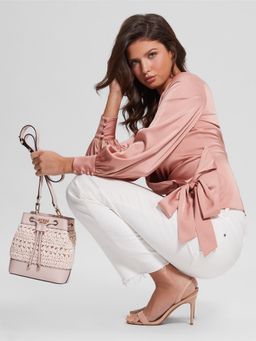 GUESS - Liguria Drawstring Bucket Sling Bag - Pink