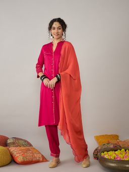 STADO - Pink Kurta and Salwar with Tangelo Dupatta (Set of 3)