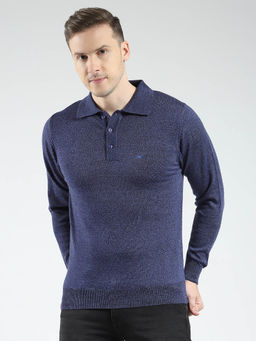 Monte Carlo - Men Navy Blue Textured Collar Neck Polo T-shirt