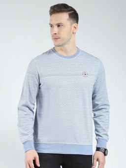 Monte Carlo - Men Blue Self Design Round Neck T-shirt