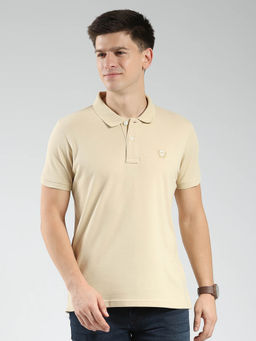 Monte Carlo - Men Beige Solid Collar Neck Polo T-shirt