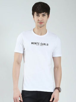 Monte Carlo - Men White Solid Round Neck T-shirt