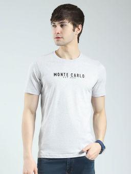 Monte Carlo - Men Grey Solid Round Neck T-shirt