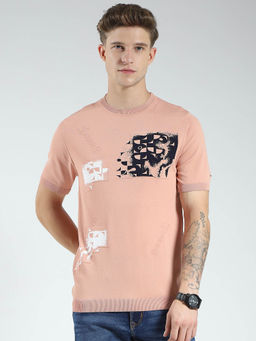 Monte Carlo - Men Peach Graphic Printed Round Neck T-shirt