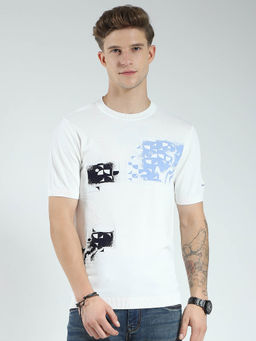 Monte Carlo - Men White Graphic Printed Round Neck T-shirt