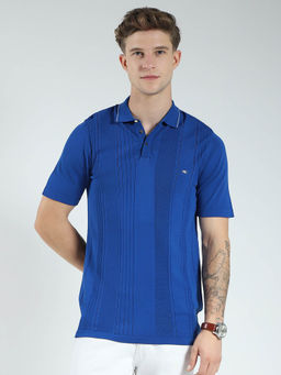 Monte Carlo - Men Blue Textured Collar Neck Polo T-shirt