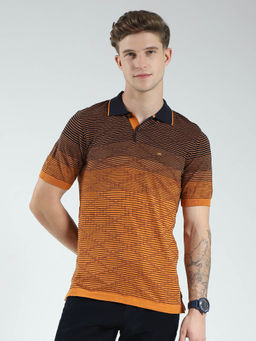 Monte Carlo - Men Orange Printed Collar Neck Polo T-shirt