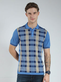 Monte Carlo - Men Blue Checks Collar Neck Polo T-shirt