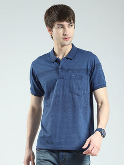 Monte Carlo - Men Blue Printed Collar Neck Polo T-shirt