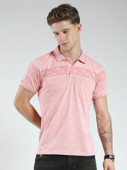 Monte Carlo - Men Peach Printed Collar Neck Polo T-shirt