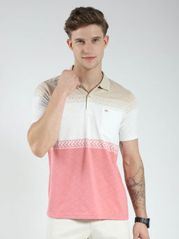 Monte Carlo - Men Peach Colorblock Collar Neck Polo T-shirt