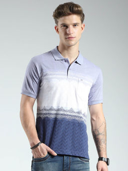 Monte Carlo - Men Blue Colorblock Collar Neck Polo T-shirt