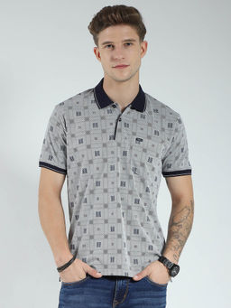 Monte Carlo - Men Grey Printed Collar Neck Polo T-shirt